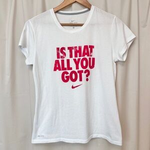 Nike white logo t-shirt DRI-FIT is that all you got medium